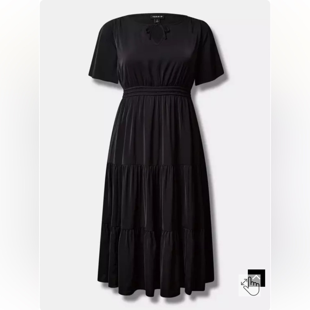 New!‎ Torrid sz 3 Tea Length Studio Crepe De Chine Tie Neck Tiered Dress 3X